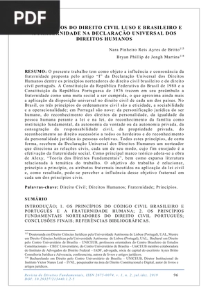 Os princípio do direito civil luso e brasileiro e a fraternidade na declaração universal dos direitos humanos