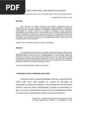 Realidade aumentada: Uma perspectiva técnica (Artigo)