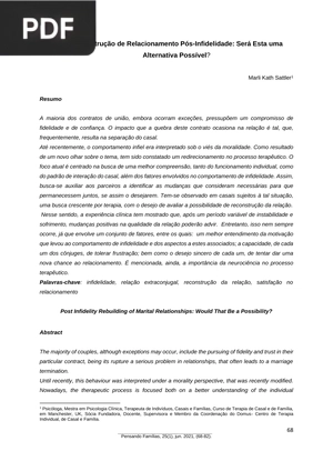 Reconstrução de Relacionamento Pós-Infidelidade: Será Esta uma Alternativa Possível?