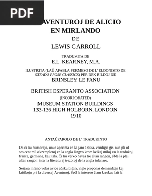 La Aventuroj de Alicio en Mirlando (Alice no País das Maravilhas)