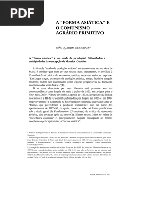 A forma asiatica e o comunismo agrário primitivo