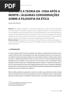 Ciência e teoria da vida após a morte: Algumas considerações sobre a filosofia da ética