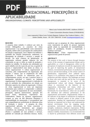 Clima Organizacional: Percepço es a Aplicabilidade (Artigo)