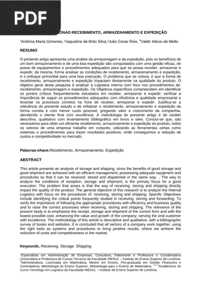 Como funcionao recebimento, armazenamento e expedição