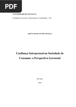 Confiança Interpessoal na Sociedade de Consumo: a. Perspectiva Gerencial