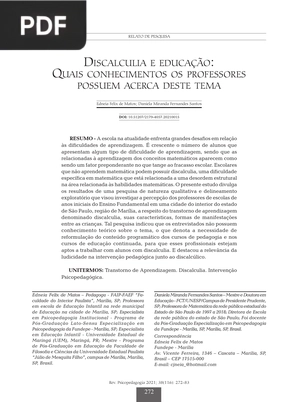 Discalculia e educação: Quais conhecimentos os professores possuem acerca deste tema