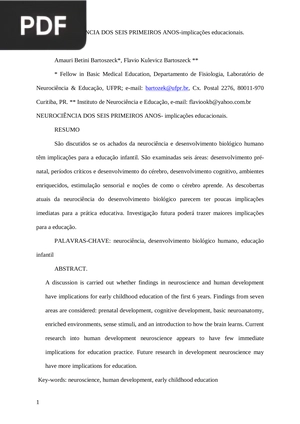 Neurociência dos seis primeiros anos- implicações educacionais