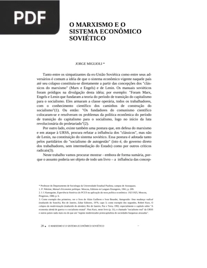 O Marxismo e o Sistema Econômico Soviético