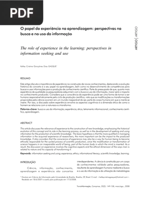O papel da experiência na aprendizagem: perspectivas na busca e no uso da informação