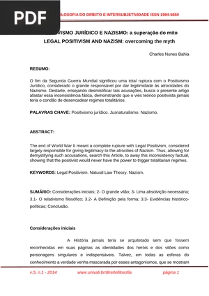 Positivismo jurídico e nazismo: a superação do mito