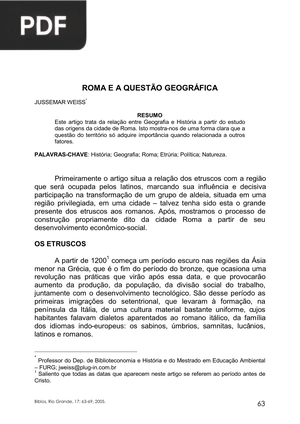 Roma e a quesão geográfica (Artigo)