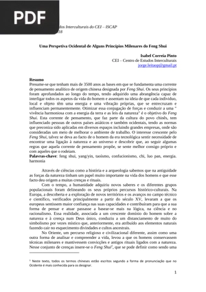 Uma Perspetiva Ocidental de Alguns Princípios Milenares do Feng Shui