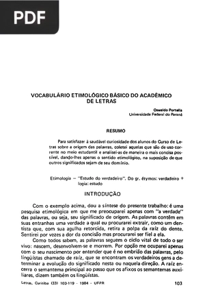 Vocabulário etimologico básico do acadêmico de letras