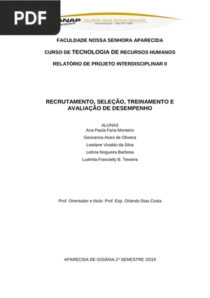 Recrutamento, seleção, treinamento e avaliação de desempenho