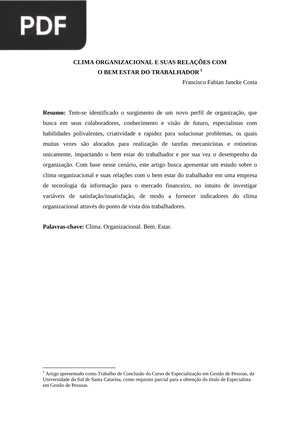 Clima Organizacional e suas relações com o bem estar do trabalhador