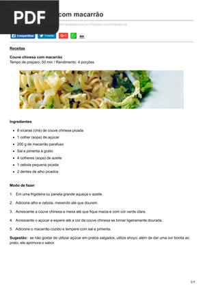 Couve chinesa com macarrão