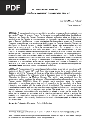 Filosofia para crianças: uma experiência no ensino fundamental público