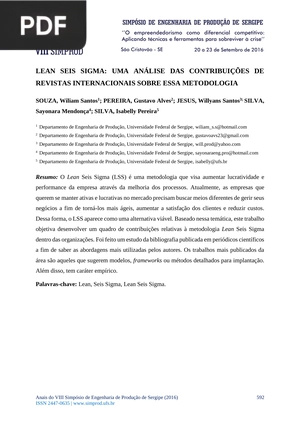 Lean seis sigma: uma análise das contribuções de revistas interncionais sobre essa metodologia
