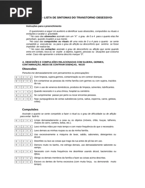 Lista de sintomas do transtorno obessivo compulsivo