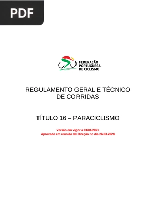 Regulamento geral e técnico de corridas - Paraciclismo
