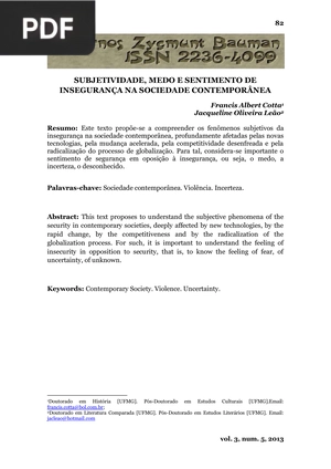 Subjetividade, medo e sentimento de insegurança na sociedade