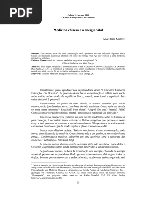 Medicina chinesa e a energia vital (Artigo)