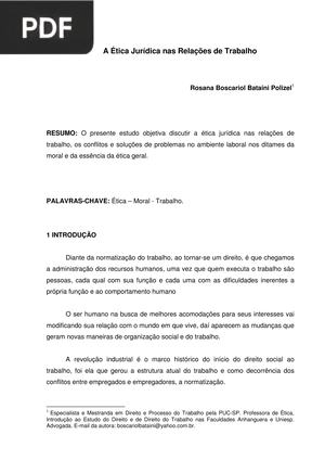 A Ética Jurídica nas Relações de Trabalho (Artigo)