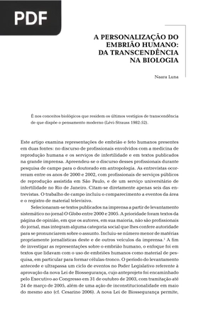 A personalização do embrião humano: Da transcendência na biologia