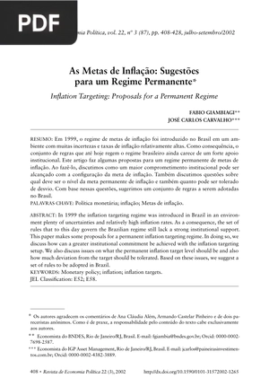 As Metas de Inflação: Sugestões para um Regime Permanente