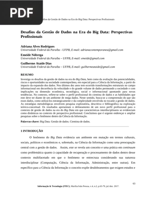 Desafios da Gestão de Dados na Era do Big Data: Perspectivas Profissionais