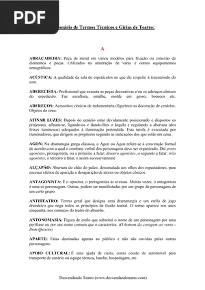Dicionário de Termos Técnicos e Gírias de Teatro