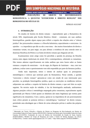 Diferentes percepções de objeto na historiografia romanística: A questão estoicismo e direito romano nos romanistas do século XX