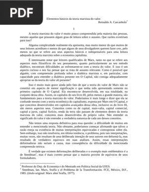 Elementos básicos da teoria marxista do valor (Artigo)