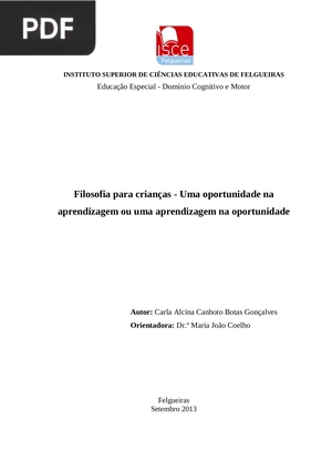 Filosofia para crianças - Uma oportunidade na aprendizagem ou uma aprendizagem na oportunidade