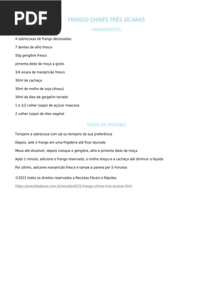 Frango Chinês Três Xícaras