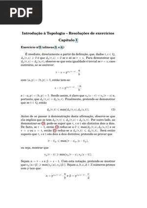 Introdução à Topologia – Resoluções de exercícios
