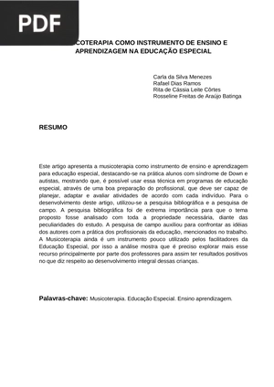 Musicoterapia como instrumento de endino e aprendizagem na educação especial