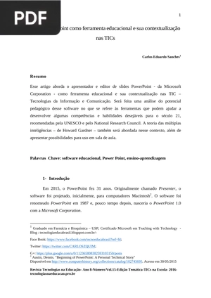 PowerPoint como ferramenta educacional e sua contextualização nas TICs (Artigo)