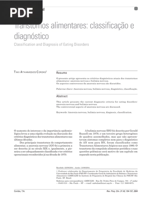 Transtornos alimentares: classificação e diagnóstico (Artigo)