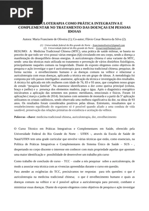 A auriculoterapia como prática integrativa e complementar no tratamento das doenças em pessoas idosas (Artigo)