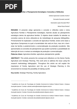 Agricultura Familiar e Planejamento Estratégico: Conceitos e Reflexões