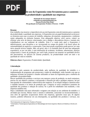 A importância do uso da Ergonomia como ferramenta para o aumento da produtividade e qualidade nas empresas