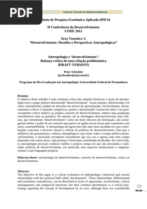 Antropologia e desenvolvimento: Balanço crítico de uma relação problemática