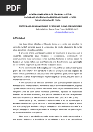 Criatividade: Ressignificando o processo ensino-aprendizagem (Artigo)