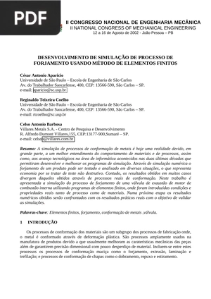 Desenvolvimento de simulação de processo de forjamento usando método de elementos finitos (Artículo)