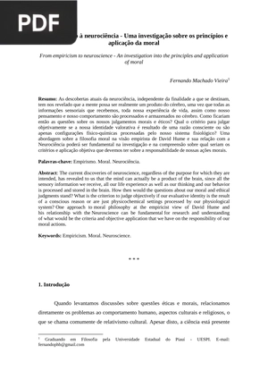 Do empirismo à neurociência - Uma investigação sobre os princípios e aplicação da moral