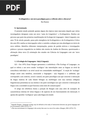 Ecolinguística: um novo paradigma para a reflexão sobre o discurso?
