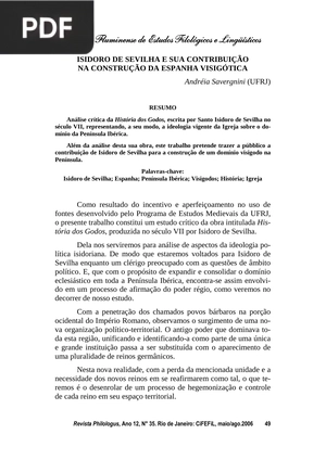Isidoro de Sevilha e sua contribução na construção da Espanha visigótica