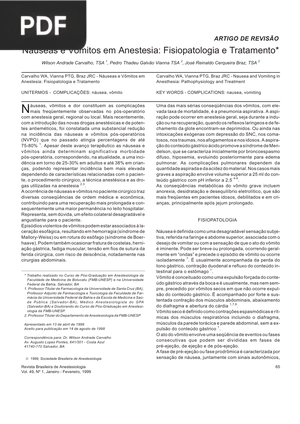 Náuseas e Vômitos em Anestesia: Fisiopatologia e Tratamento