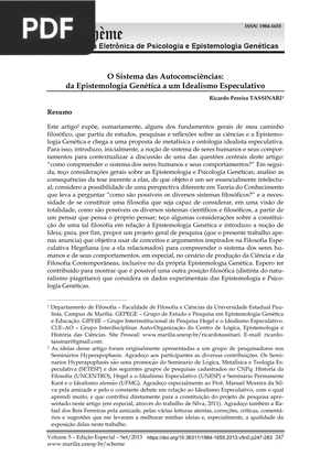 O Sistema das Autoconsciências: da Epistemologia Genética a um Idealismo Especulativo